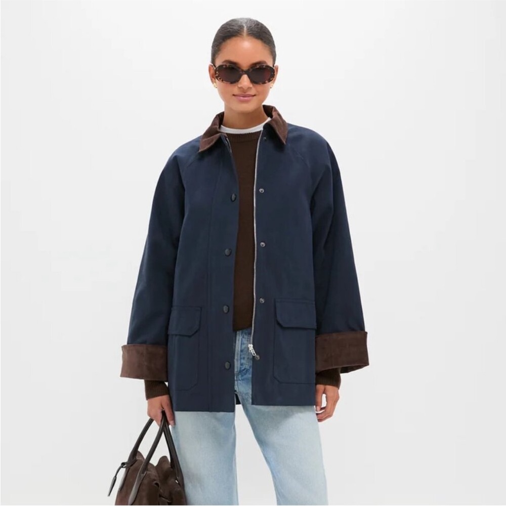 Moon River Navy and Brown Utility Jacket